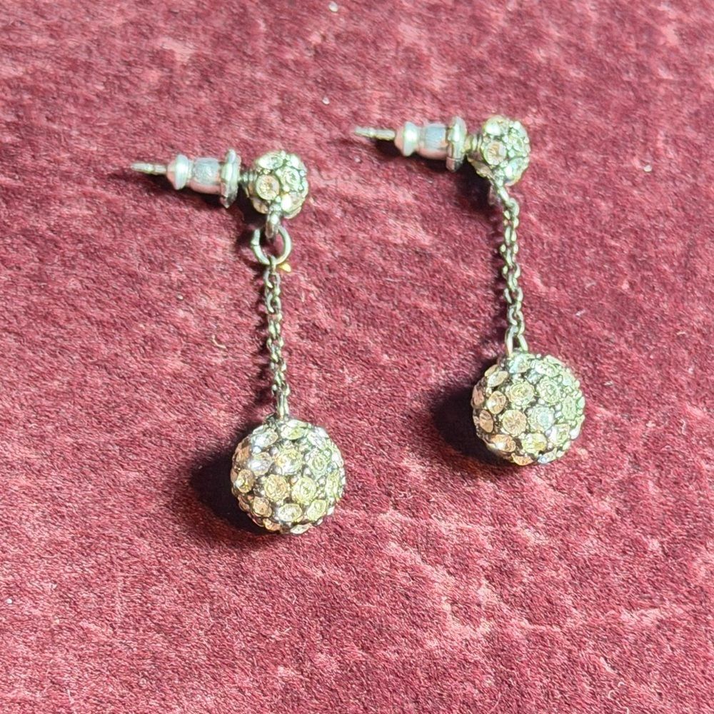 Vintage Silver Black Crystal Ball Drop Earrings Dangle Elegant Feminine Boho - Picture 4 of 6
